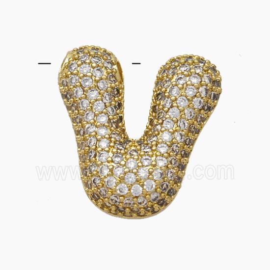 Copper Letter-V Pendant Pave Zirconia Gold Plated