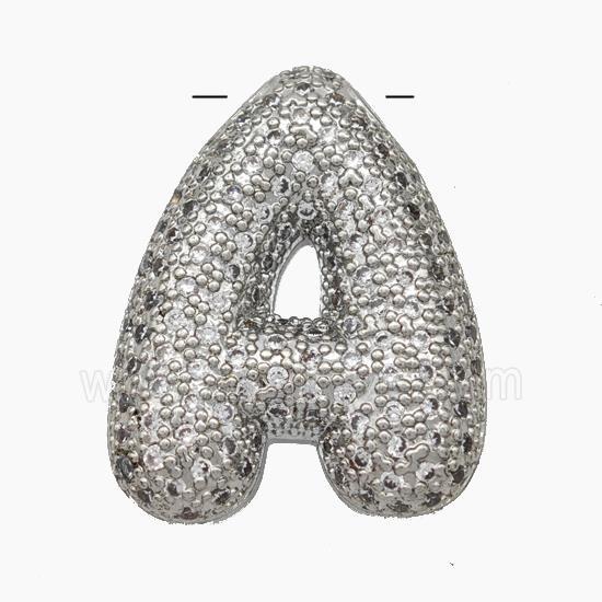 Copper Letter-A Pendant Pave Zirconia Platinum Plated