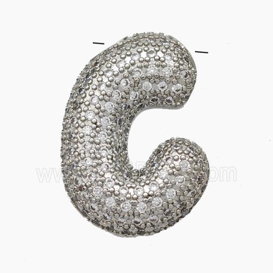 Copper Letter-C Pendant Pave Zirconia Platinum Plated