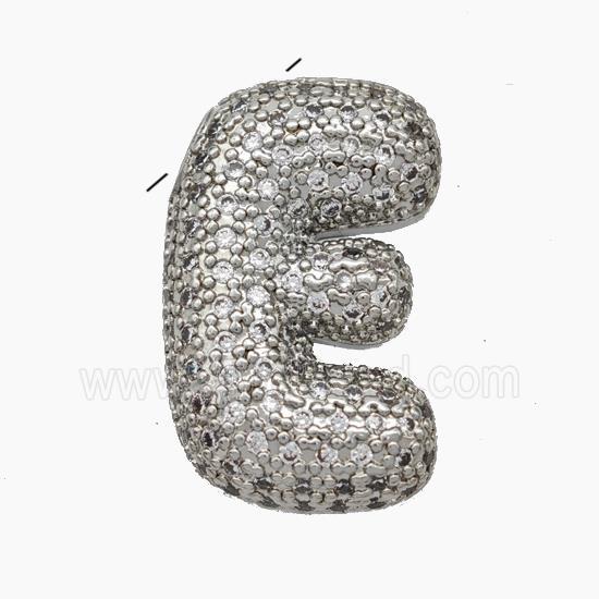 Copper Letter-E Pendant Pave Zirconia Platinum Plated