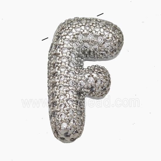 Copper Letter-F Pendant Pave Zirconia Platinum Plated