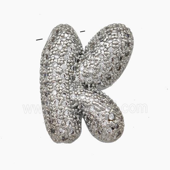 Copper Letter-K Pendant Pave Zirconia Platinum Plated