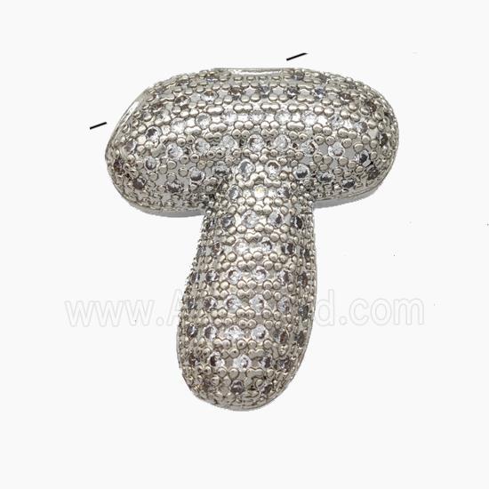Copper Letter-T Pendant Pave Zirconia Platinum Plated