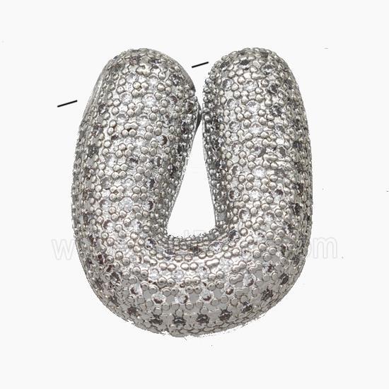 Copper Letter-U Pendant Pave Zirconia Platinum Plated