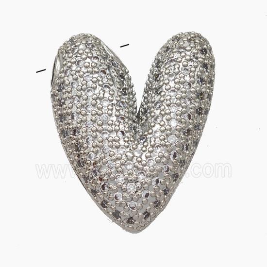 Copper Letter-V Pendant Pave Zirconia Platinum Plated