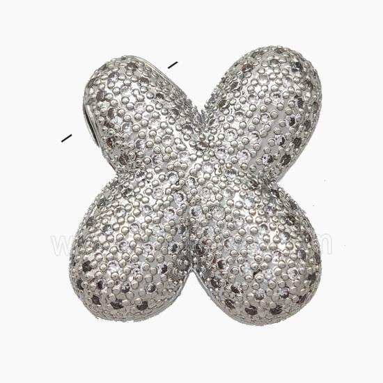 Copper Letter-X Pendant Pave Zirconia Platinum Plated