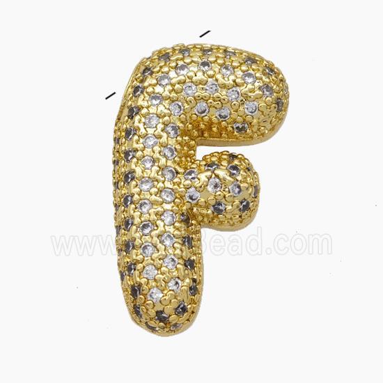 Copper Letter-F Pendant Pave Zirconia Gold Plated