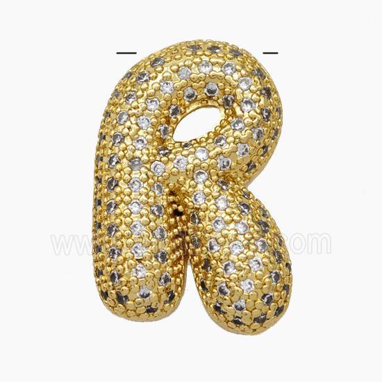 Copper Letter-R Pendant Pave Zirconia Gold Plated