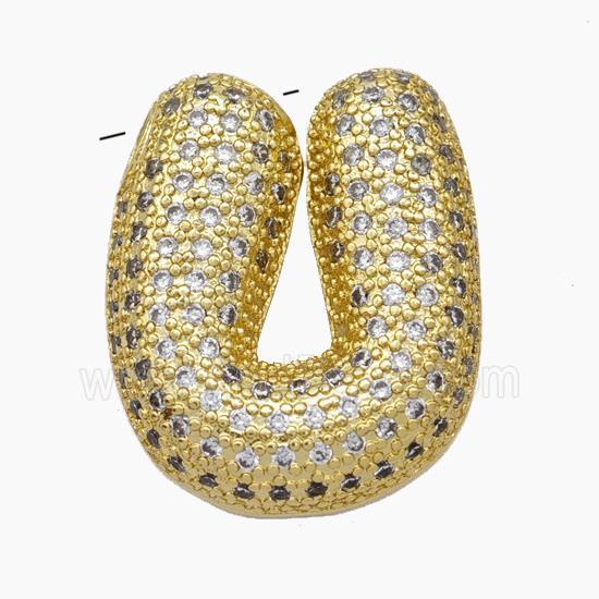 Copper Letter-U Pendant Pave Zirconia Gold Plated