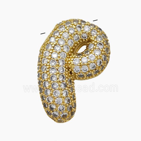 Copper Letter-P Pendant Pave Zirconia Gold Plated