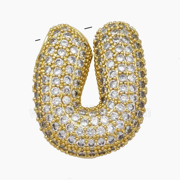Copper Letter-U Pendant Pave Zirconia Gold Plated