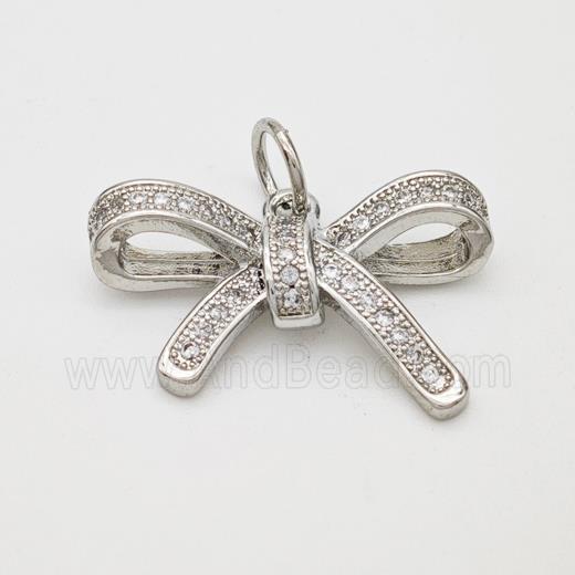 Copper Bow Pendant Micropave Zirconia Platinum Plated