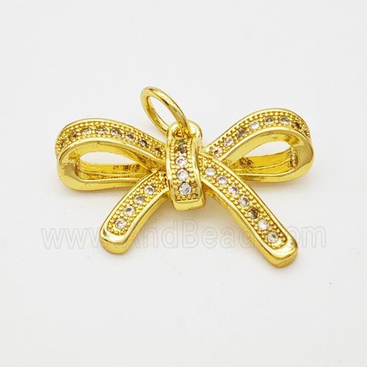 Copper Bow Pendant Micropave Zirconia Gold Plated