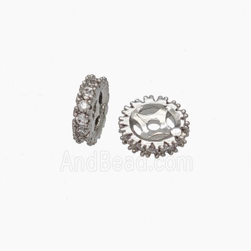 Copper Heishi Spacer Beads Pave Zirconia Platinum Plated