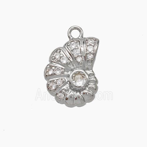 Spiral Shell Charms Copper Pendant Pave Zirconia Platinum Plated
