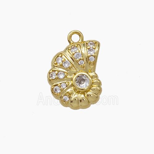 Spiral Shell Charms Copper Pendant Pave Zirconia Gold Plated