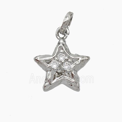 Copper Star Pendant Micropave Zirconia Hammered Platinum Plated