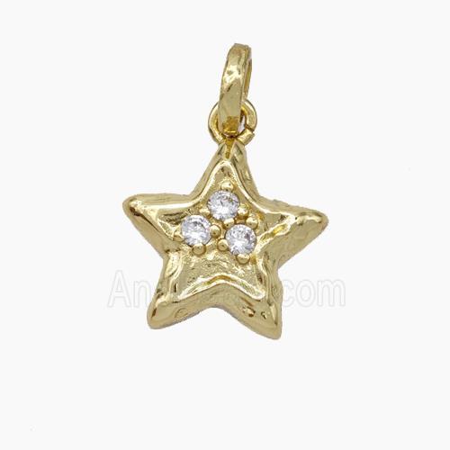 Copper Star Pendant Micropave Zirconia Hammered Gold Plated
