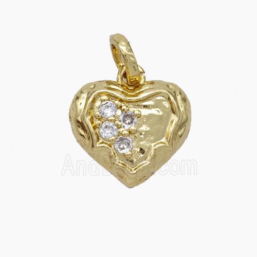 Copper Heart Pendant Micropave Zirconia Hammered Gold Plated