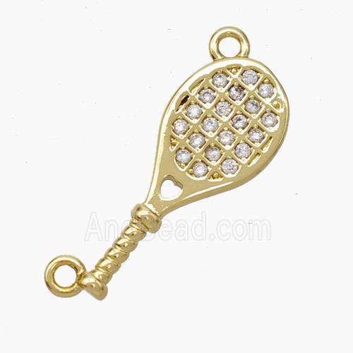 Copper Tennis Rackets Pendant Micropave Zirconia 2loops Sports Gold Plated