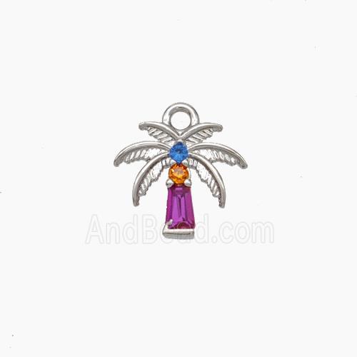 Copper Coconut Tree Charms Pendant Micropave Zirconia Palm Platinum Plated