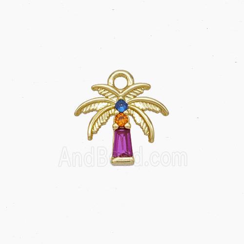 Copper Coconut Tree Charms Pendant Micropave Zirconia Palm Gold Plated