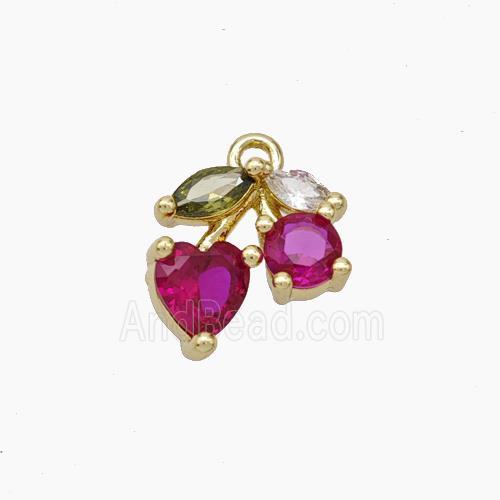 Copper Cherry Charms Pendant Micropave Zirconia Gold Plated