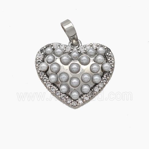 Copper Heart Pendant Micropave Pearlized Resin Zirconia Platinum Plated