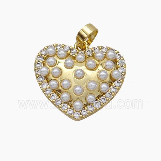 Copper Heart Pendant Micropave Pearlized Resin Zirconia Gold Plated