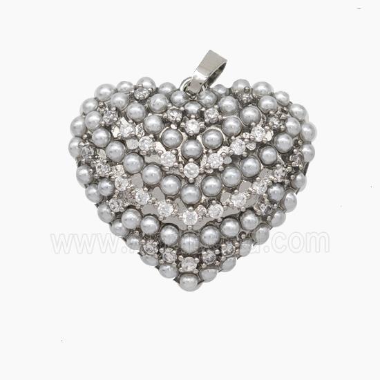 Copper Heart Pendant Micropave Pearlized Resin Zirconia Platinum Plated