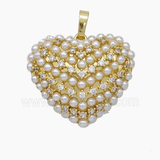 Copper Heart Pendant Micropave Pearlized Resin Zirconia Gold Plated