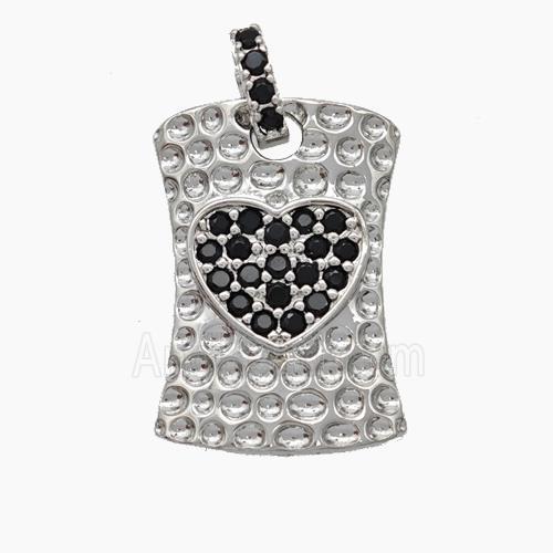 Copper Heart Pendant Pave Zirconia Rectangle Hammered Platinum Plated