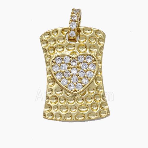 Copper Heart Pendant Pave Zirconia Rectangle Hammered Gold Plated