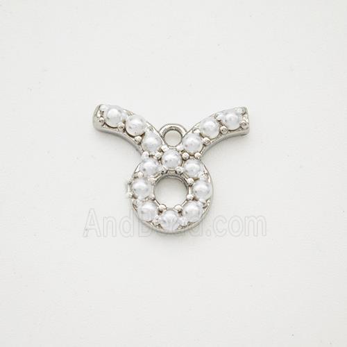 Copper Pendant Pave Pearlized Resin Zodiac Taurus Platinum Plated