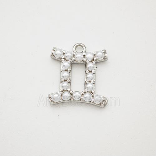 Copper Pendant Pave Pearlized Resin Zodiac Gemini Platinum Plated