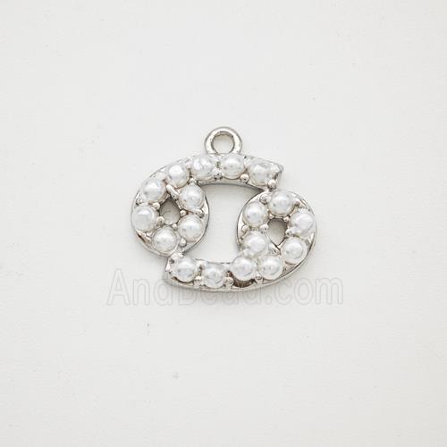 Copper Pendant Pave Pearlized Resin Zodiac Cancer Platinum Plated