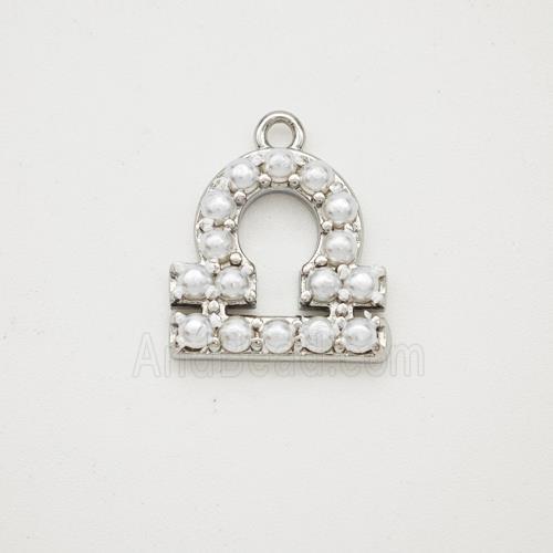 Copper Pendant Pave Pearlized Resin Zodiac Libra Platinum Plated