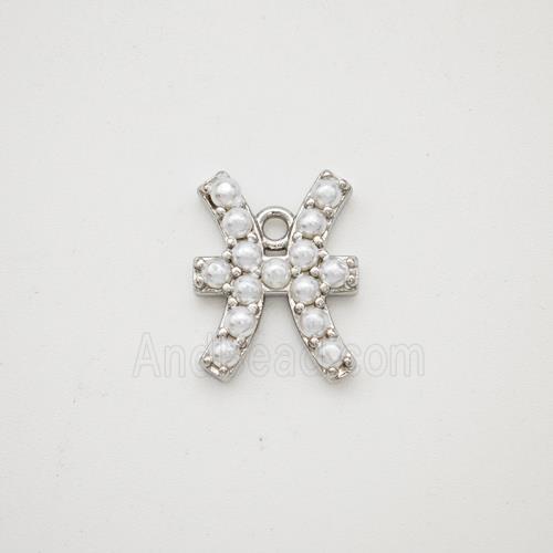Copper Pendant Pave Pearlized Resin Zodiac Pisces Platinum Plated