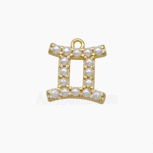 Copper Pendant Pave Pearlized Resin Zodiac Gemini Gold Plated
