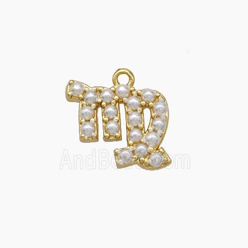 Copper Pendant Pave Pearlized Resin Zodiac Virgo Gold Plated