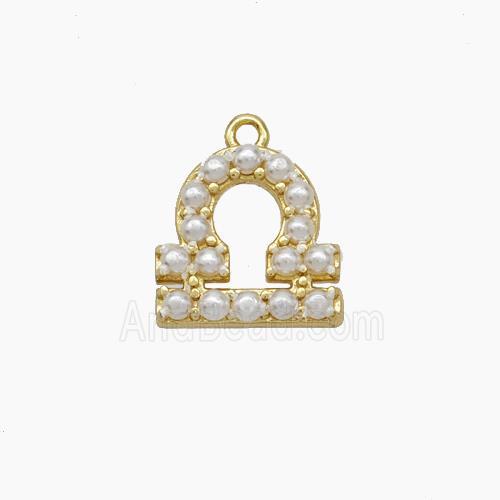 Copper Pendant Pave Pearlized Resin Zodiac Libra Gold Plated