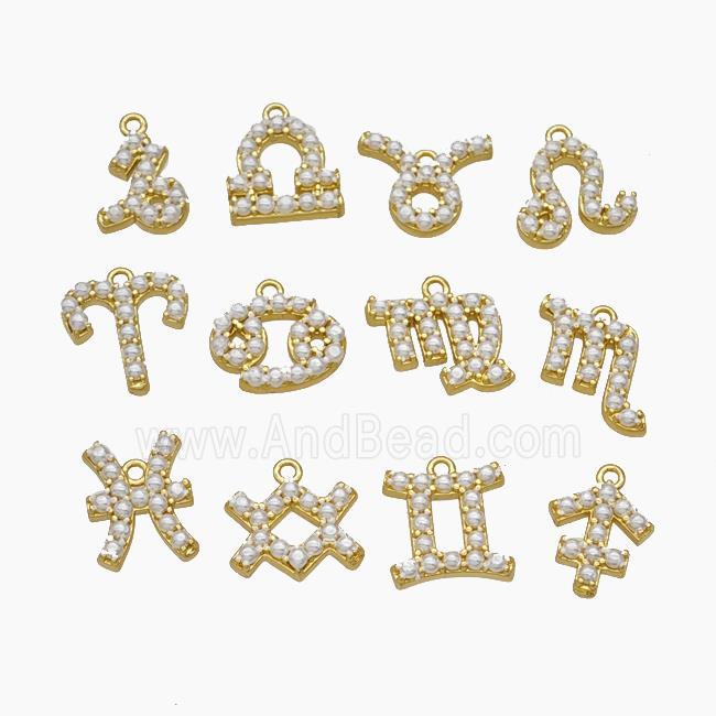 Copper Pendant Pave Pearlized Resin Zodiac Symbols Gold Plated Mixed