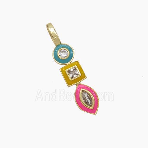 Copper Eye Mouth Lips Pendant Pave Zirconia Enamel Gold Plated