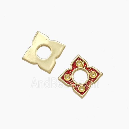 Copper Flower Spacer Beads Red Painted Gold Plated
