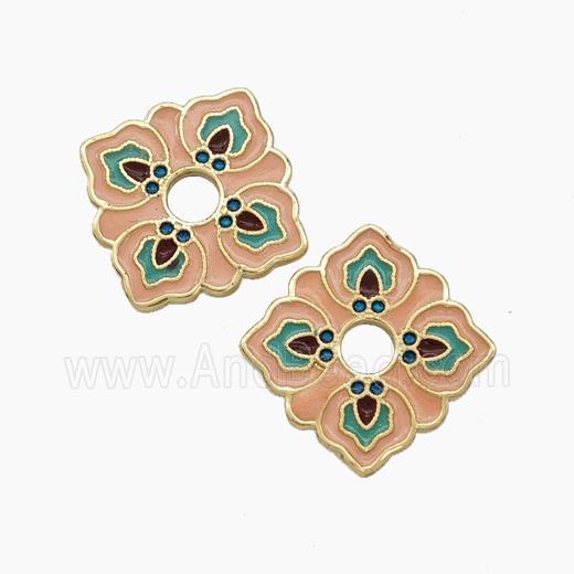 Copper Flower Spacer Beads Peach Painted Gold Plated
