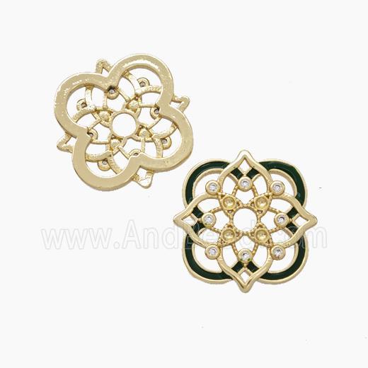 Copper Flower Spacer Beads Pave Zirconia Painted Gold Plated