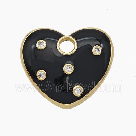 Copper Heart Pendant Pave Zirconia Black Enamel Gold Plated