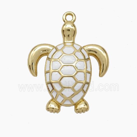 Copper Tortoise Pendant White Enamel Gold Plated