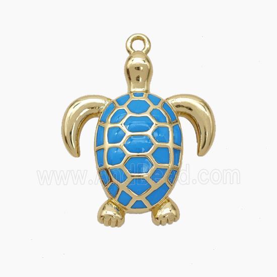 Copper Tortoise Pendant Blue Enamel Gold Plated