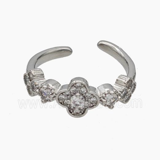 Copper Clover Rings Pave Zirconia Platinum Plated